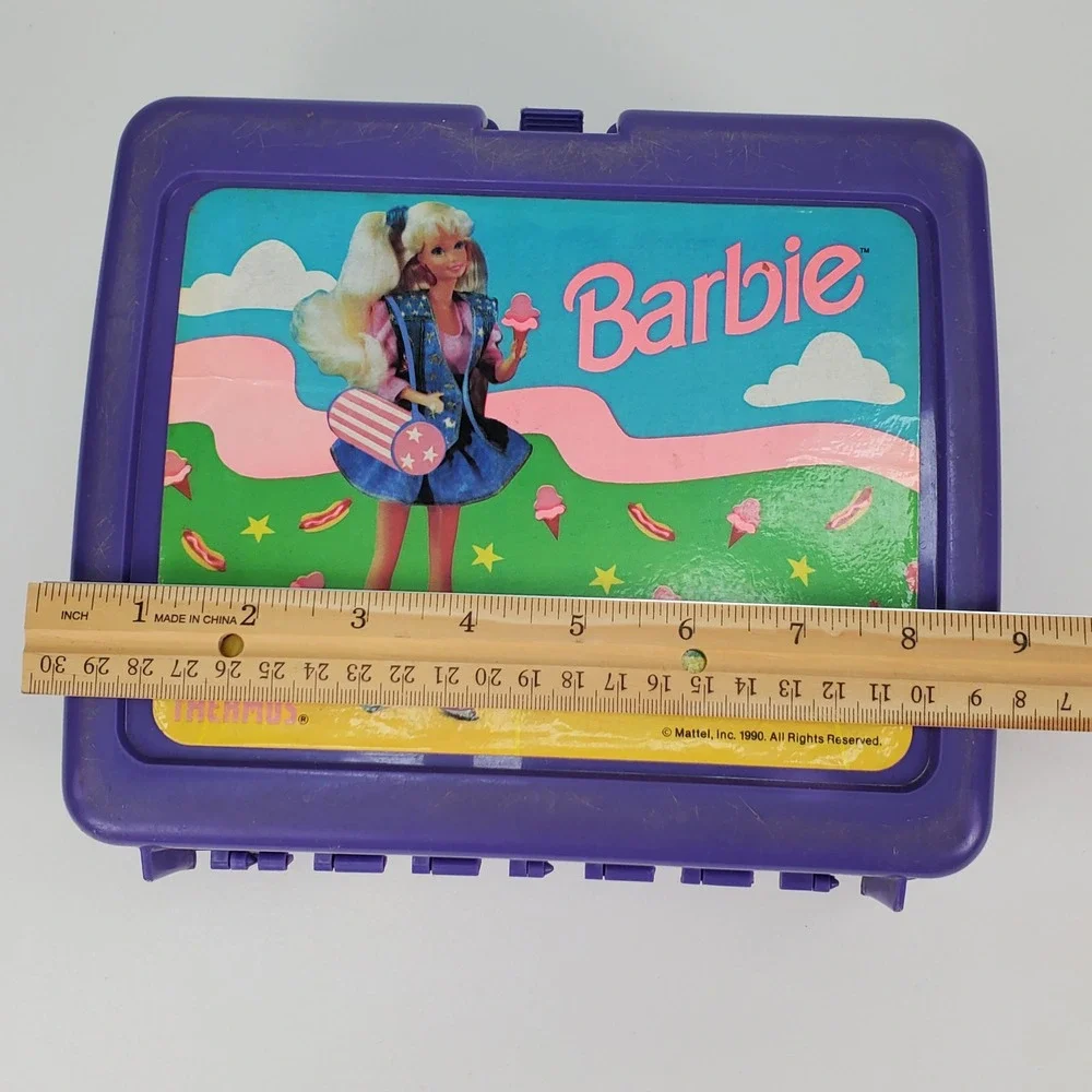 Vintage 1990 Barbie Purple Plastic Lunch Box Thermos Brand Mattel NO THERMOS